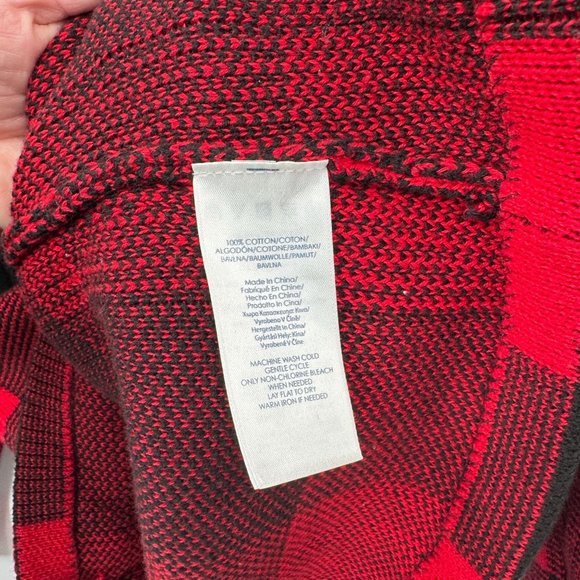 Chaps Sweater Jacket Mens S Red Black Buffalo Plaid Cotton Knit‎ Shawl Collar - Picture 9 of 9
